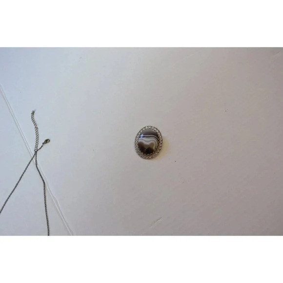 Vtg Banded Stone Pendant Brooch - Picture 3 of 8